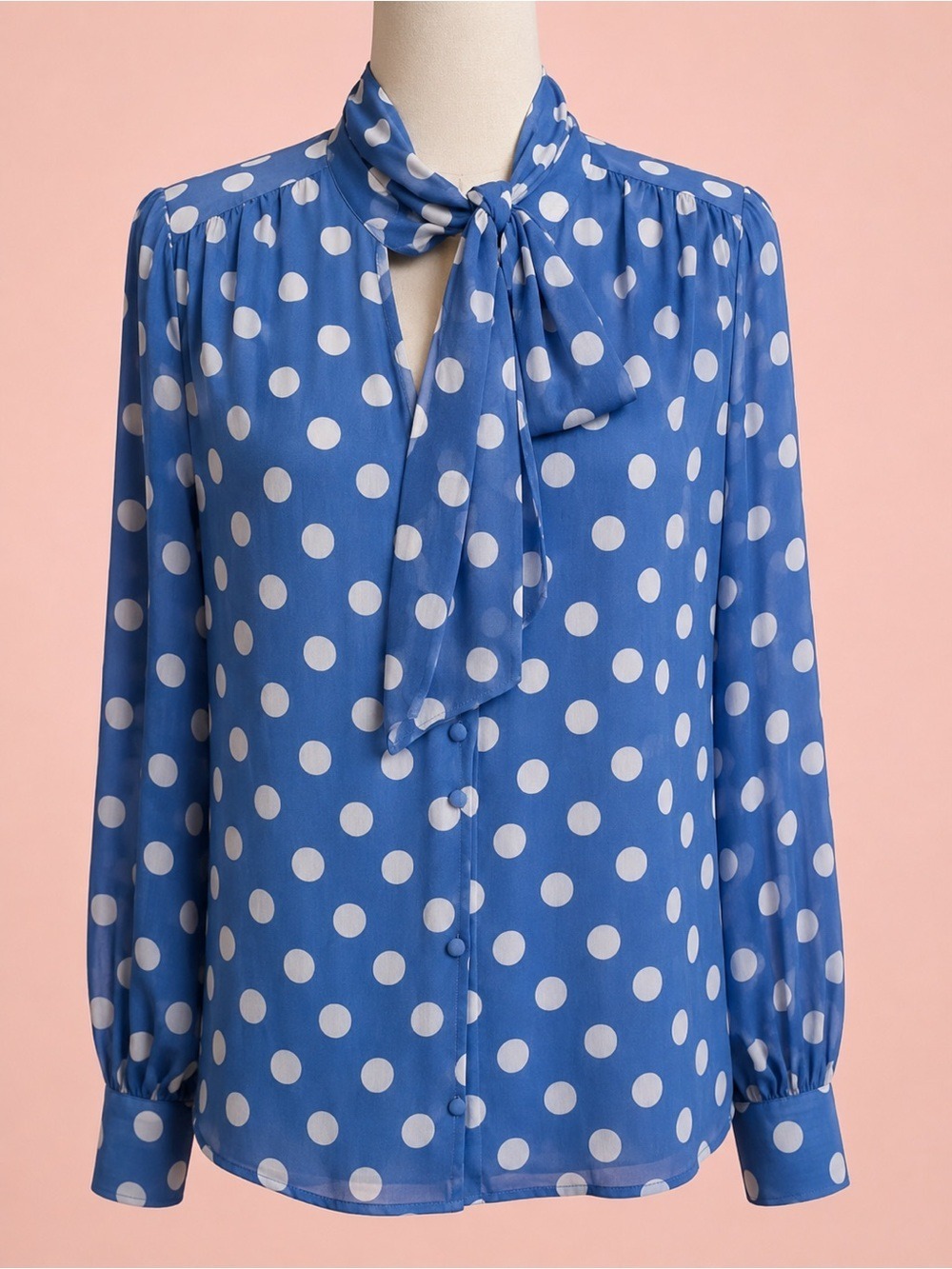 Joie Blue and White Polka Dot Tie-Neck Blouse | Size Small